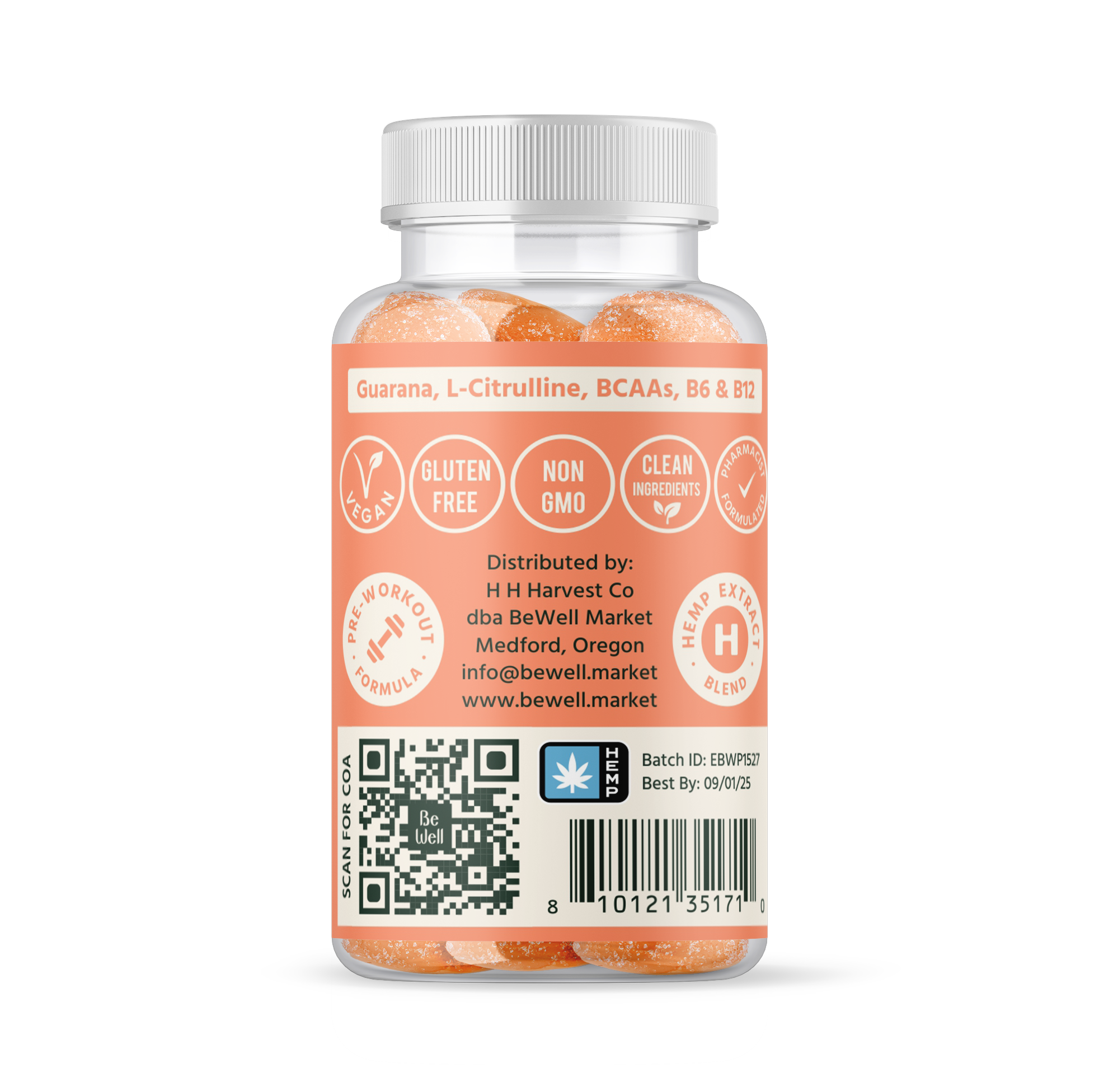 Pre Workout Peach Hemp Extract Gummies