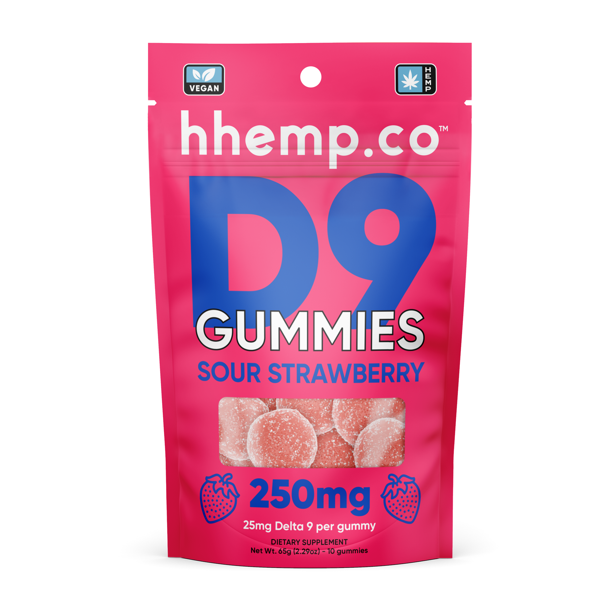 hhemp.co Delta 9 Gummies 10/pk - Sour Strawberry (25mg) - H H HARVEST CO