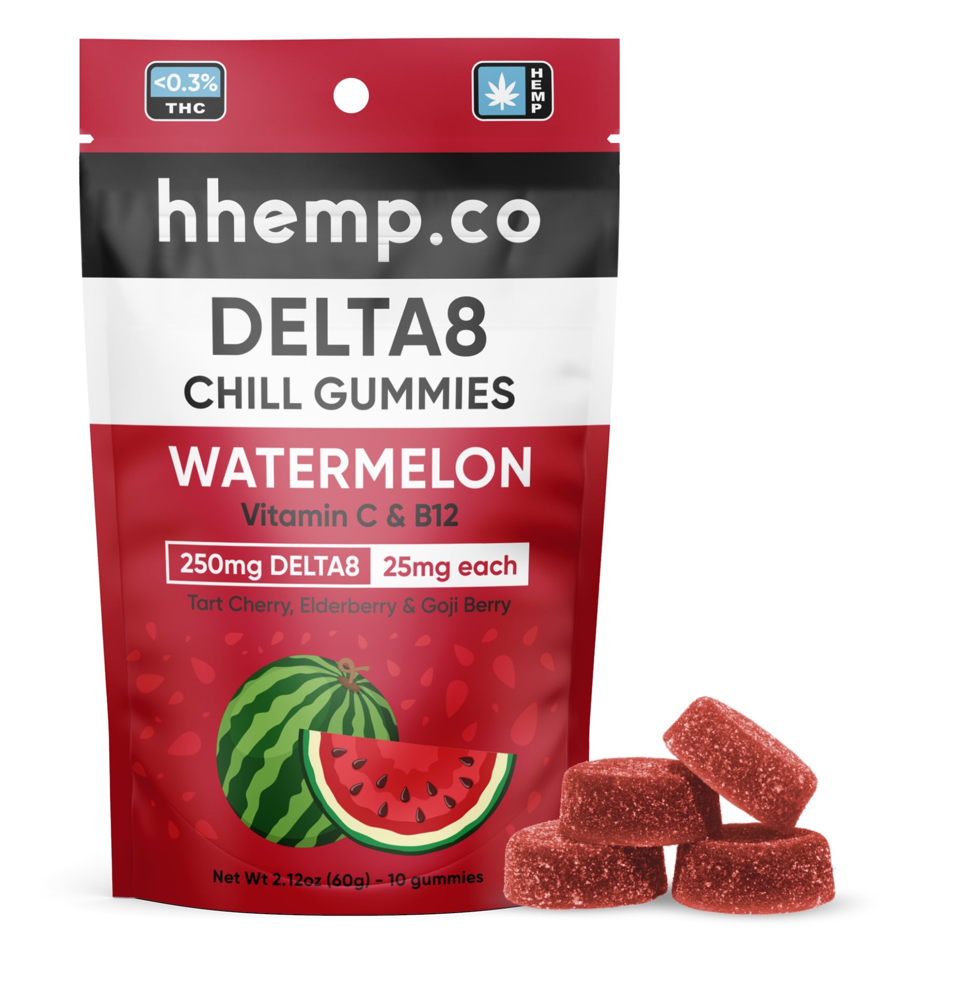 hhemp.co Delta 8 Chill Gummies 10/pk - Watermelon (25mg) - H H HARVEST CO