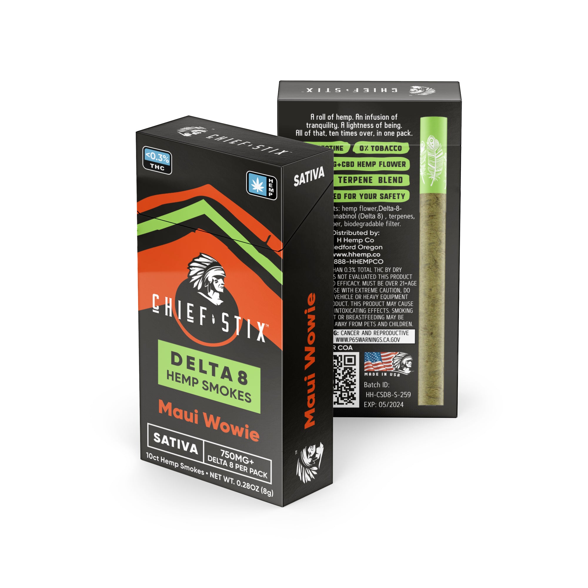 Delta 8 Hemp Smokes - Sativa Maui Wowie 10ct (750mg)