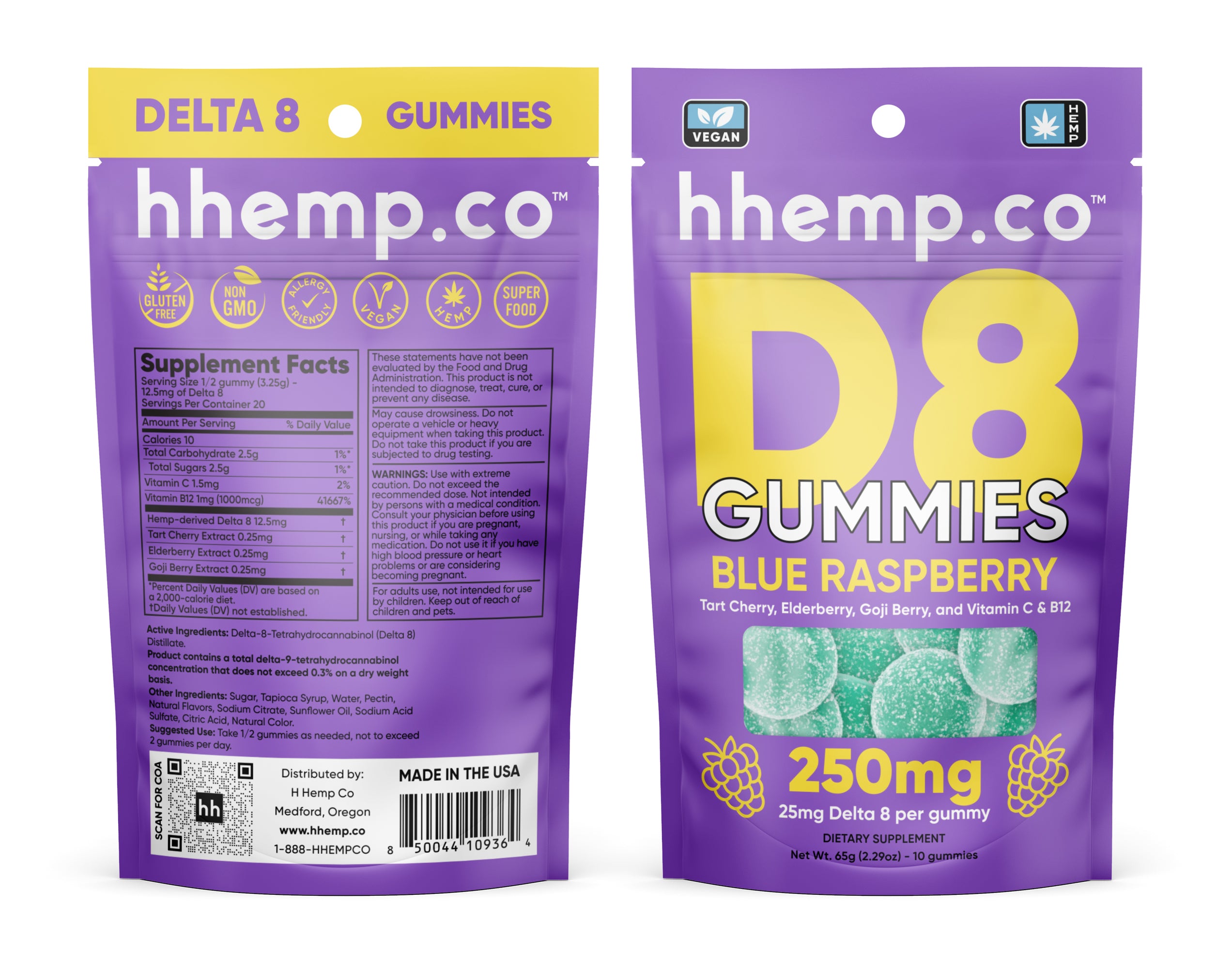 hhemp.co Delta 8 Gummies 10/pk - Blue Raspberry (25mg)