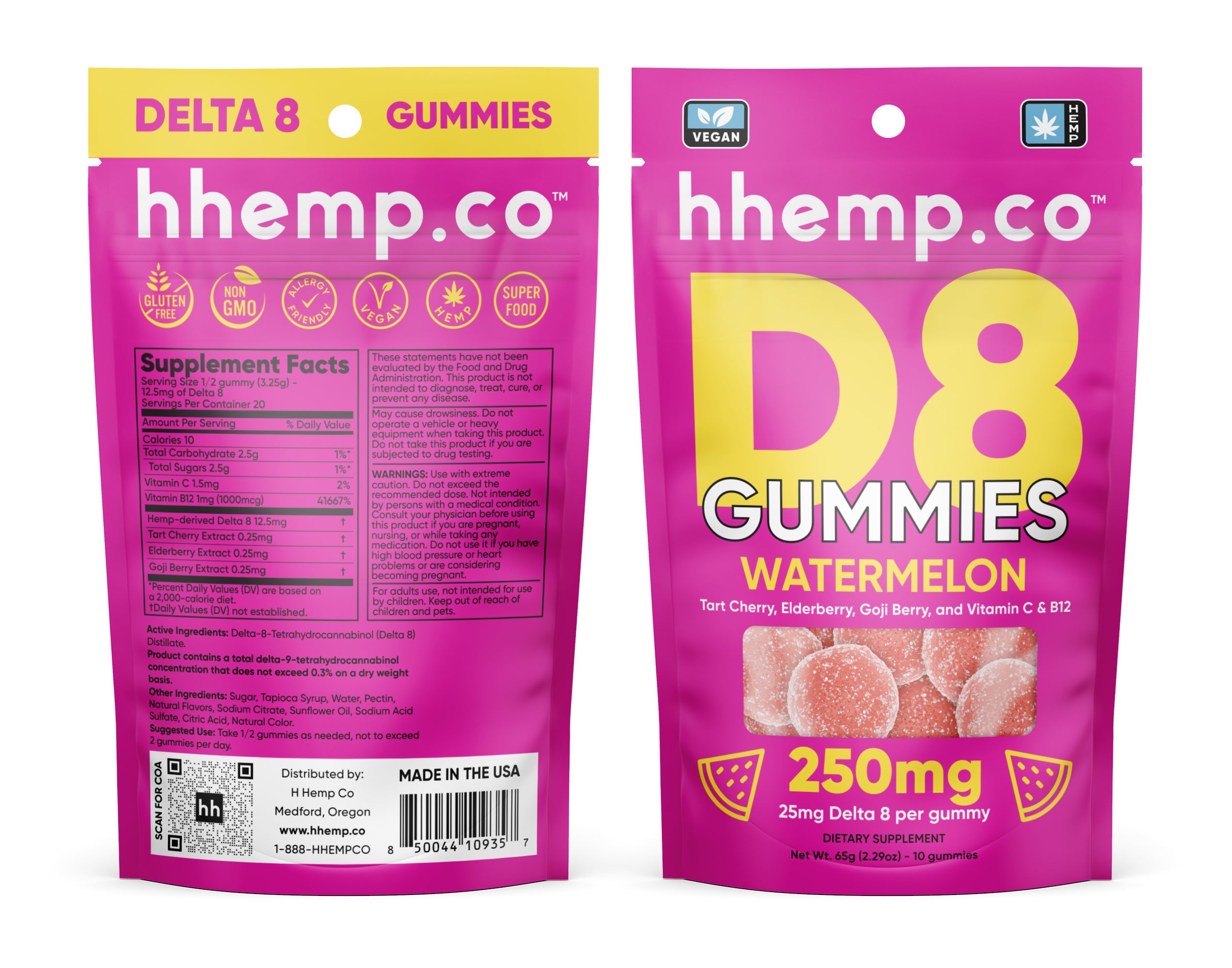 hhemp.co Delta 8 Gummies 10/pk - Watermelon (25mg)