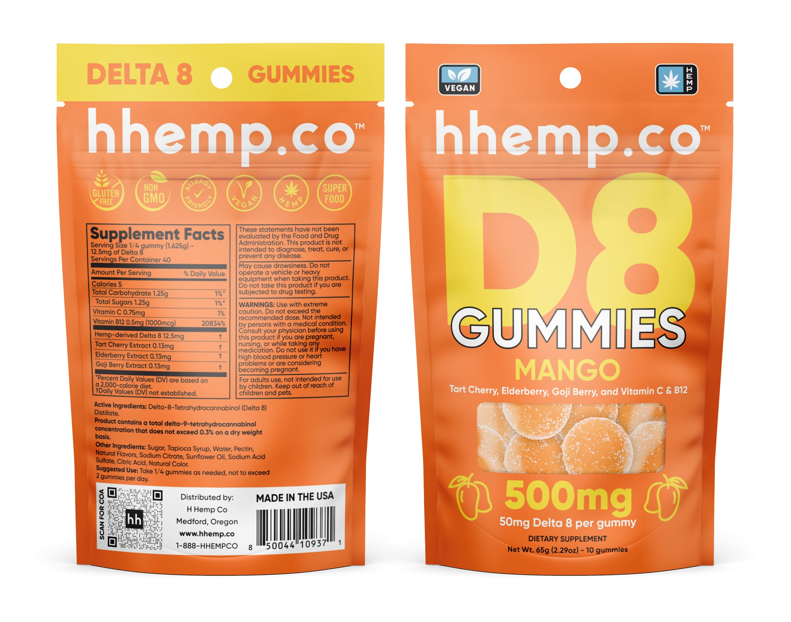 hhemp.co Delta 8 Gummies 10/pk - Mango (50mg)