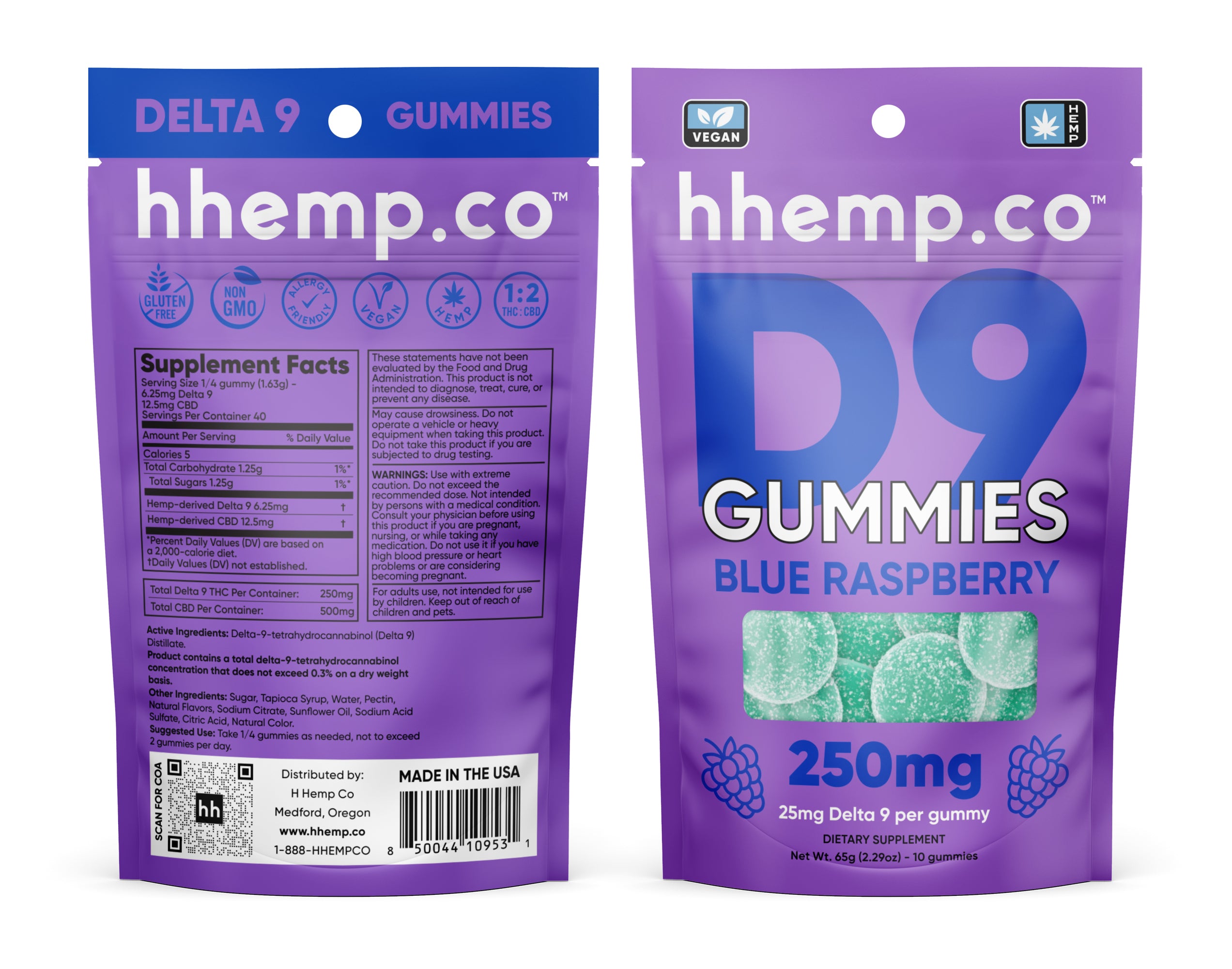 hhemp.co Delta 9 Gummies 10/pk - BLUE RASPBERRY (25mg)