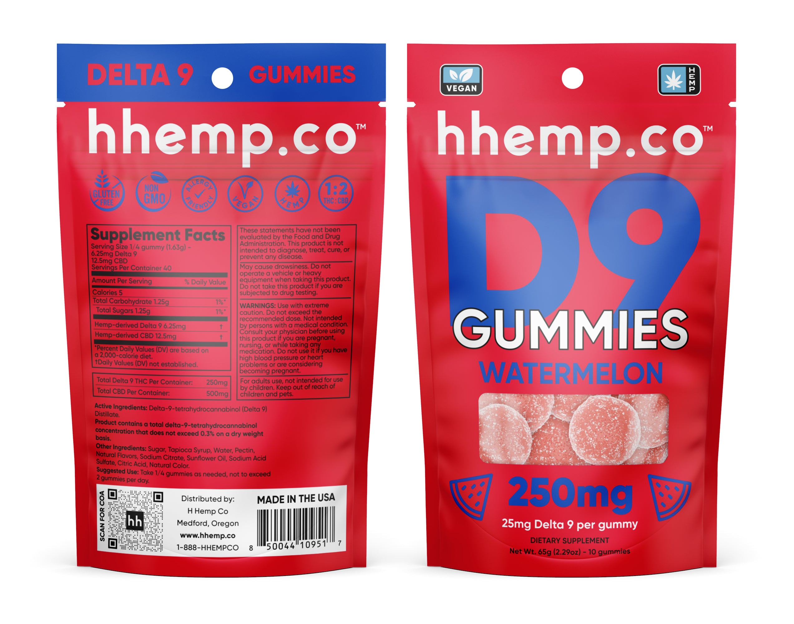 hhemp.co Delta 9 Gummies 10/pk - WATERMELON (25mg)