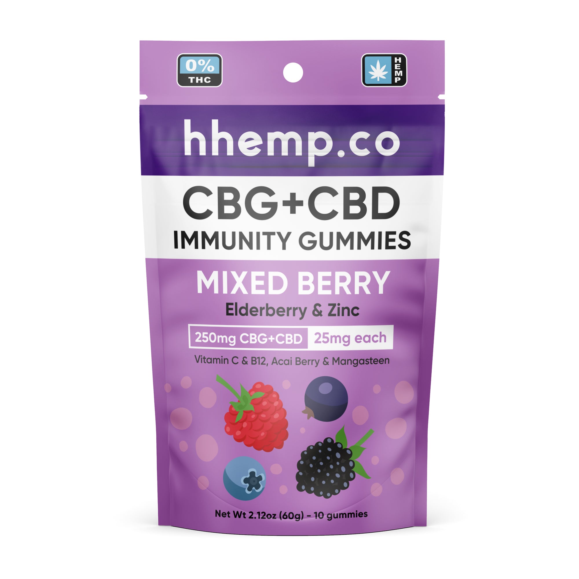 hhemp.co CBG + CBD Immunity Gummies - Mixed Berry (25mg)