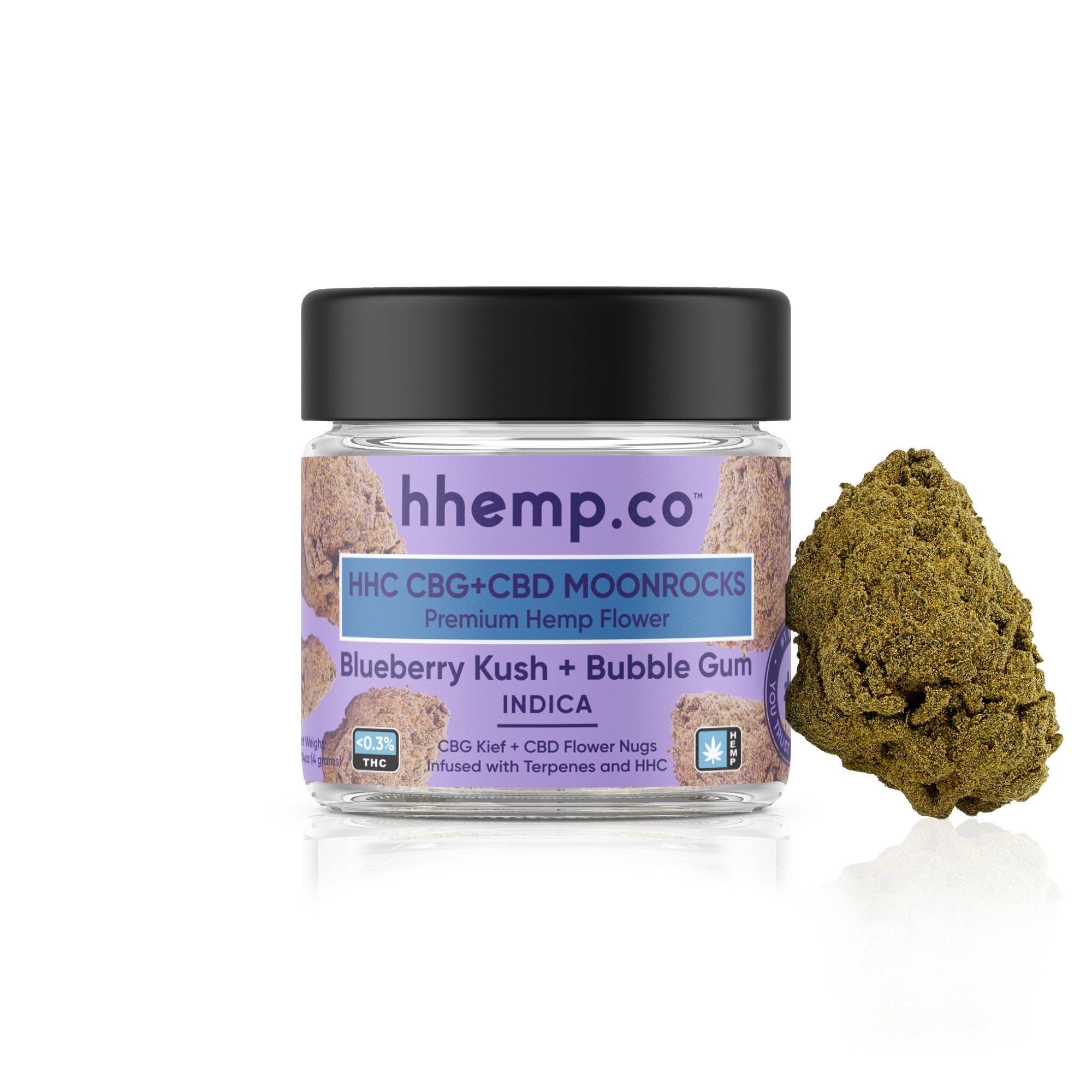 hhemp.co HHC Moonrock Flower - Blueberry Kush+Bubble Gum (INDICA)