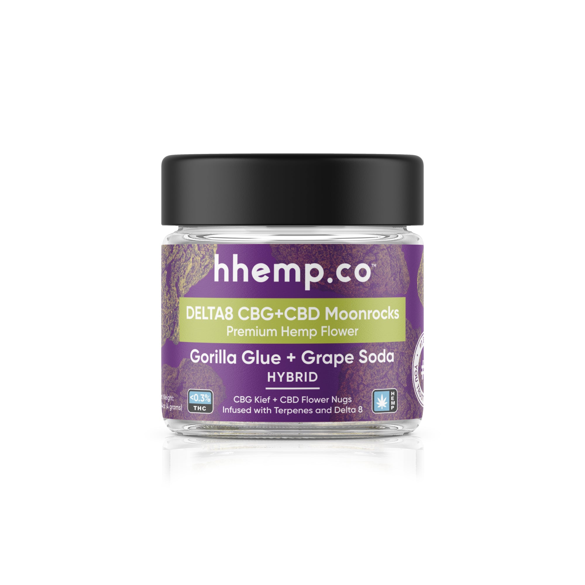 hhemp.co Delta 8 CBG + CBD Moonrock Flower Jar - Gorilla Glue + Grape Soda (Hybrid)