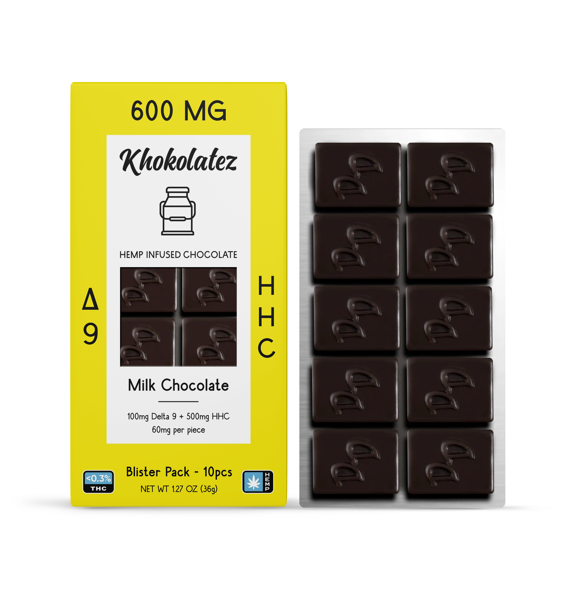 Khokolatez Delta 9 + HHC Milk Chocolate 10ct box