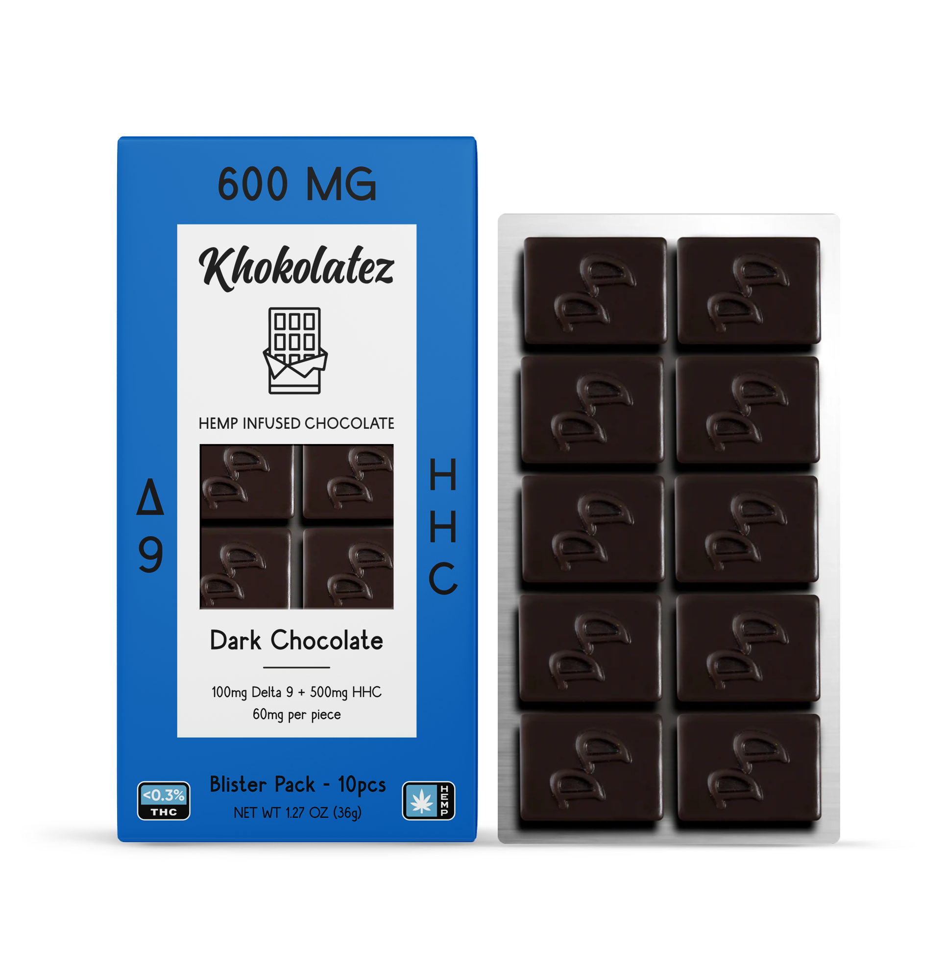 Khokolatez Delta 9 + HHC Dark Chocolate 10ct box