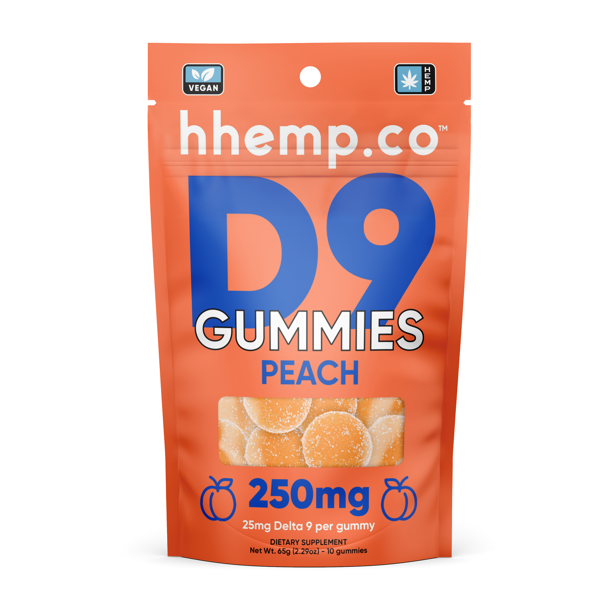 hhemp.co Delta 9 Gummies 250mg 10/PK - Peach (25mg)