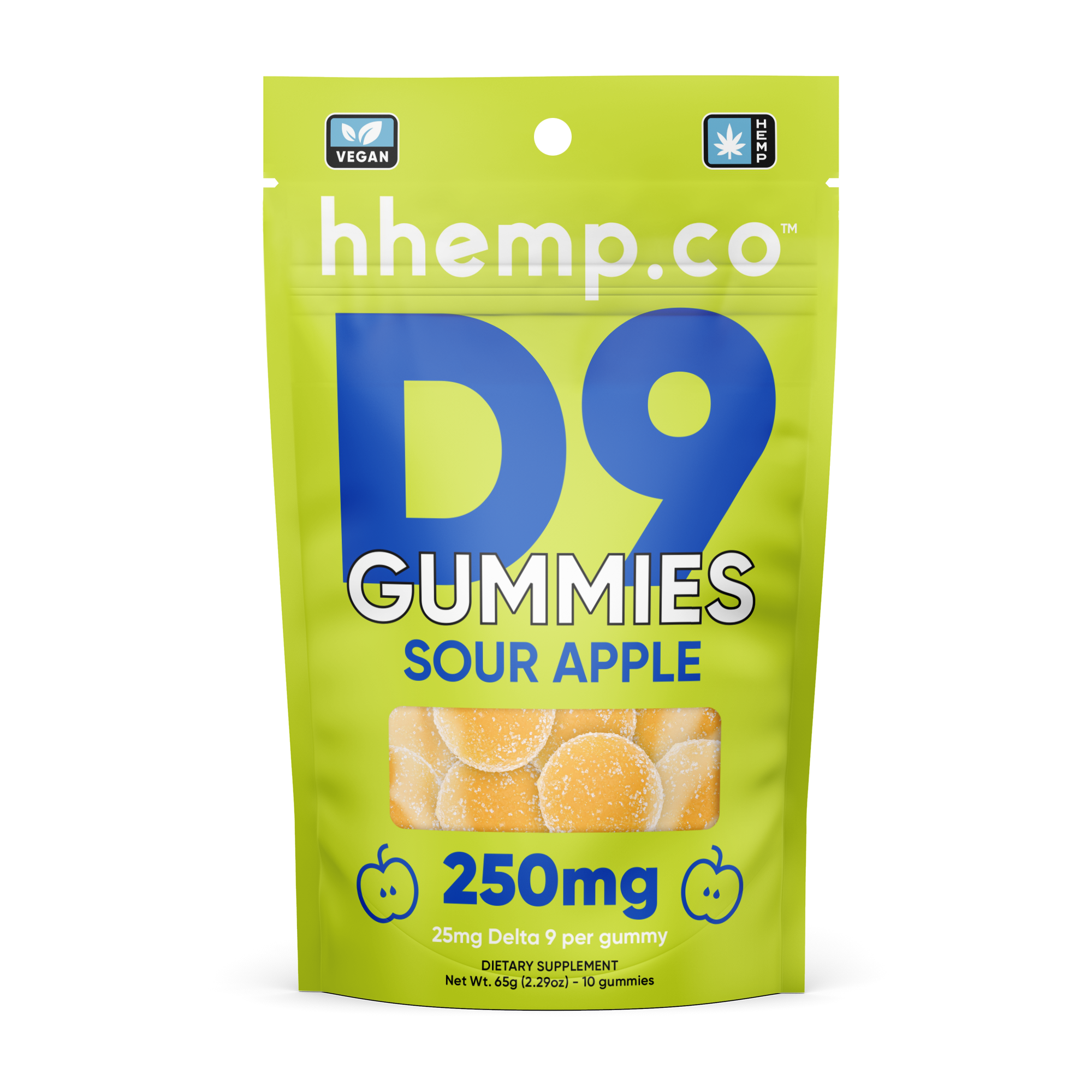 hhemp.co Delta 9 Gummies 250mg 10/pk - Sour Apple (25mg)