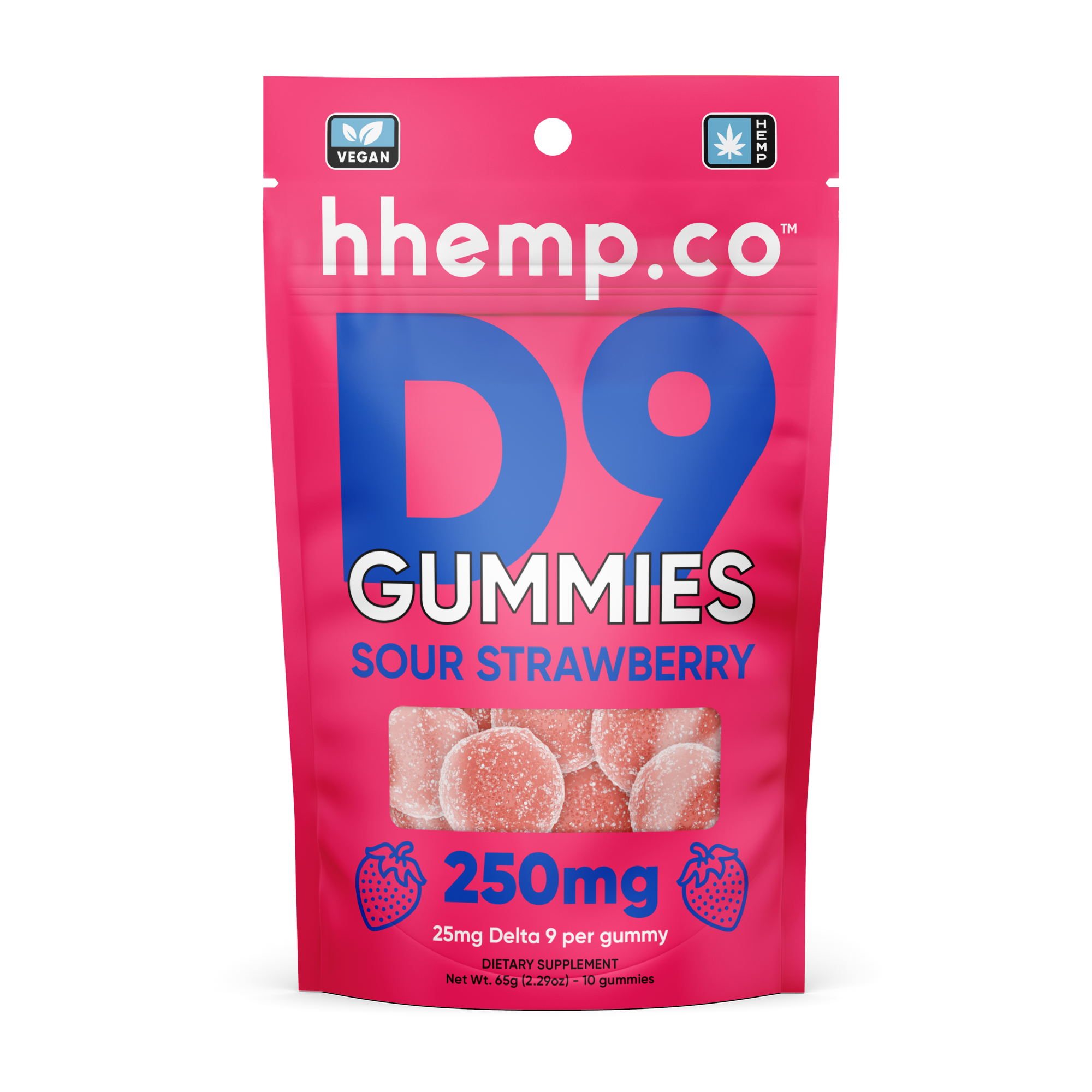 hhemp.co Delta 9 Gummies 10/pk - Sour Strawberry (25mg)