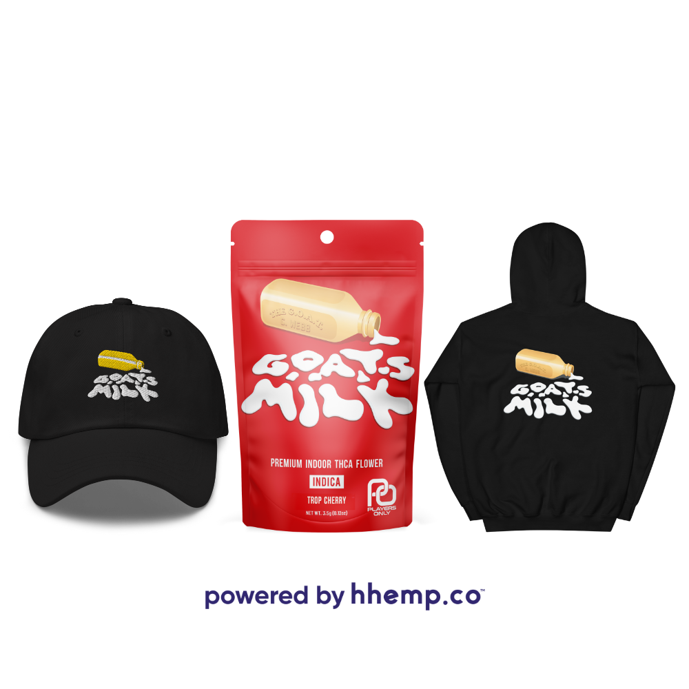 Players_Only_THCA_Flower_Goats_Milk_&_Black_Hat_&_Black_Hoodie_Bundle