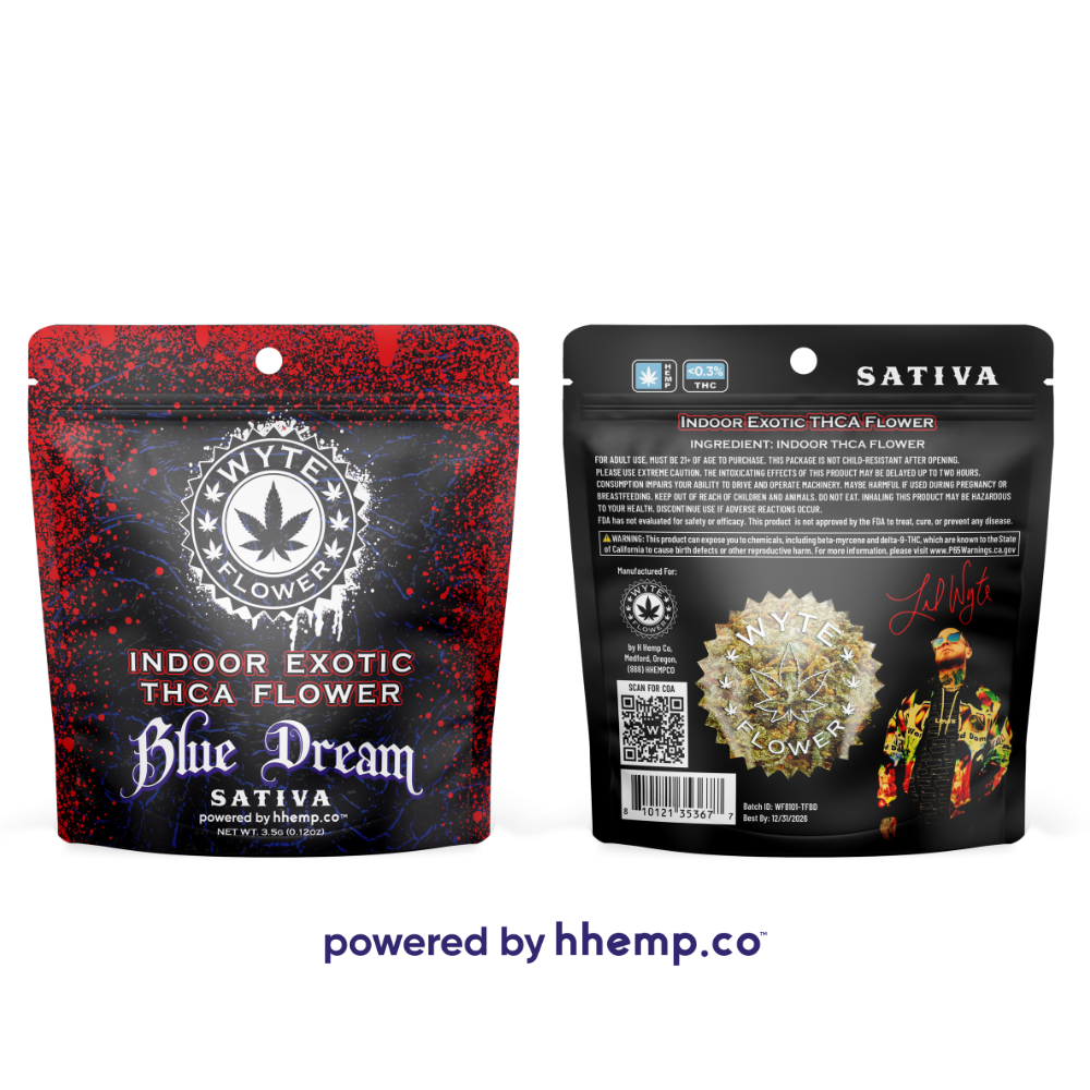 Wyte Flower 3.5g Pouch Indoor Exotic THCA Flower Blue Dream Front & Back View 