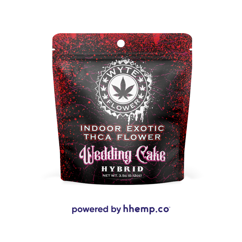 Wyte Flower 3.5g Pouch Indoor Exotic THCA Flower Wedding Cake Front View 