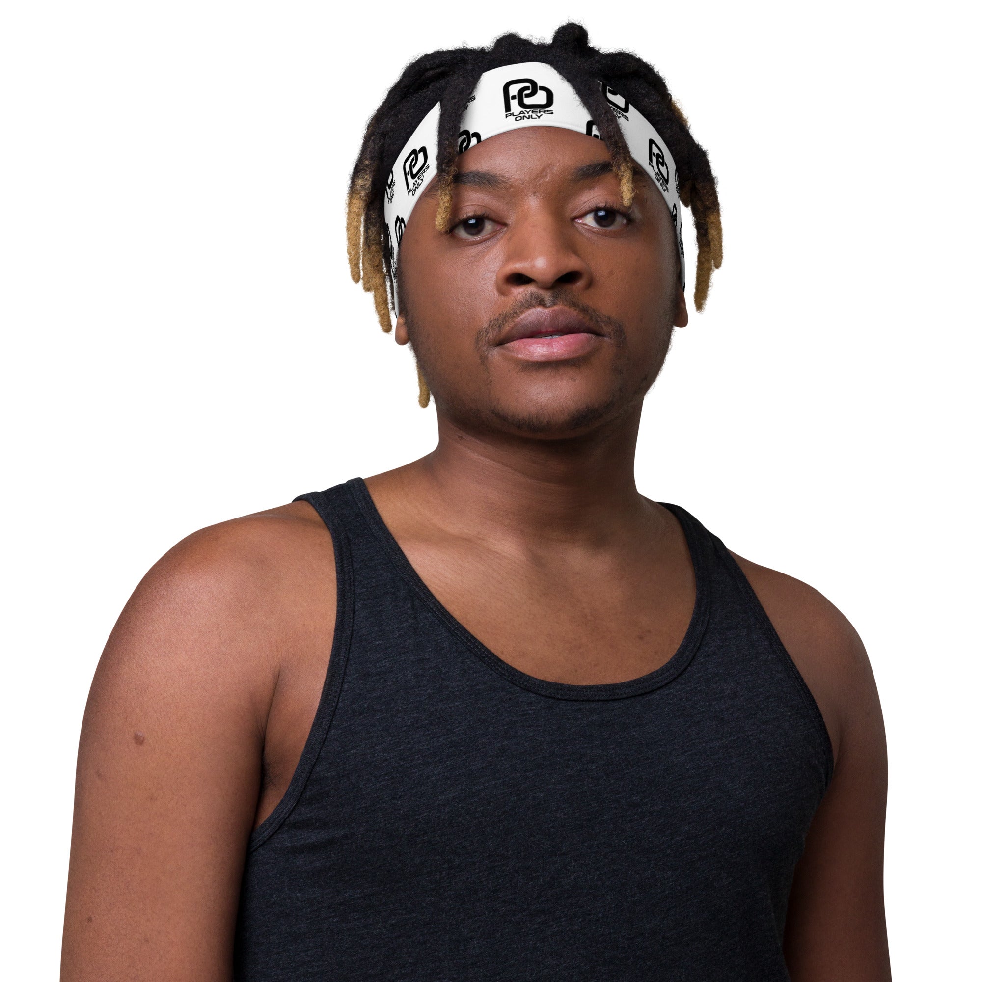 Players Only All Over Print Headband White With Black Logo 