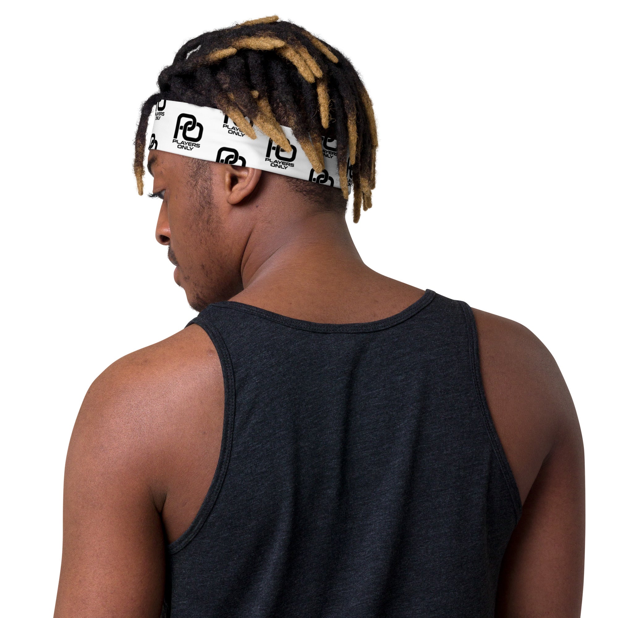 Players Only All Over Print Headband White With Black Logo 