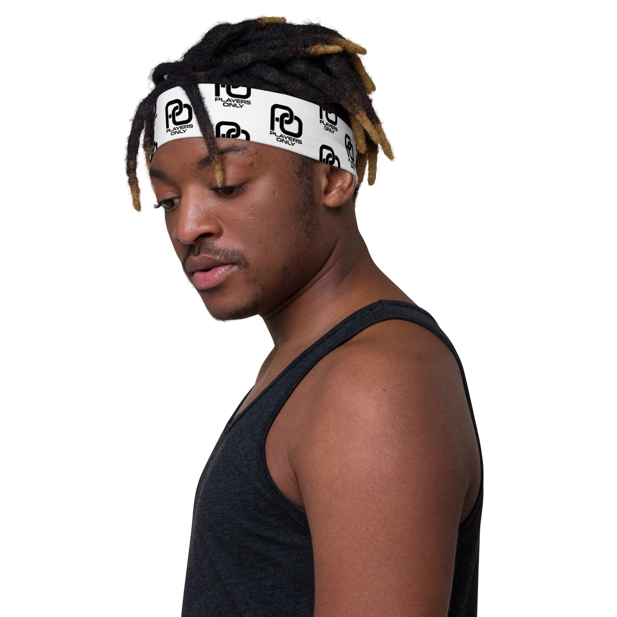 Players Only All Over Print Headband White With Black Logo 