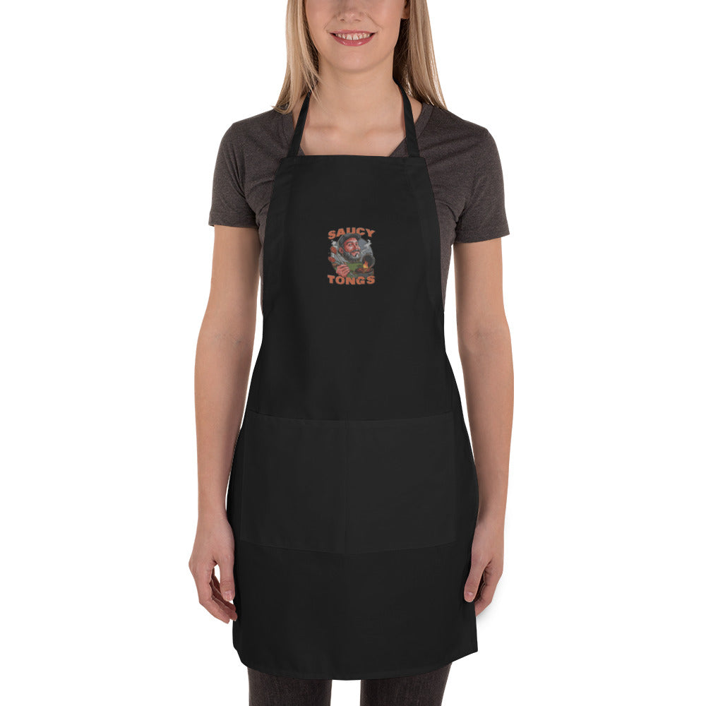 Black Saucy Tongs Logo Apron