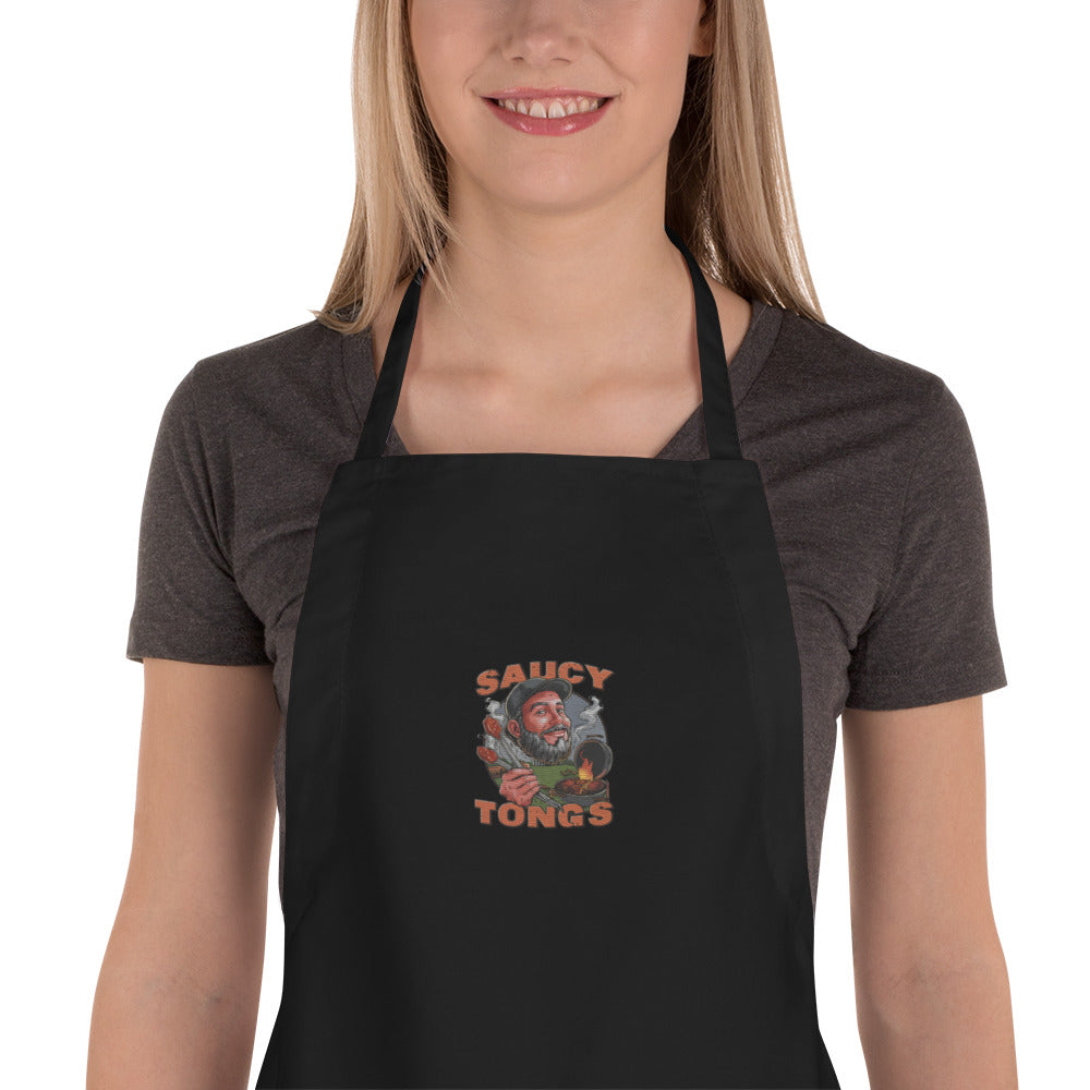 Black Saucy Tongs Logo Apron