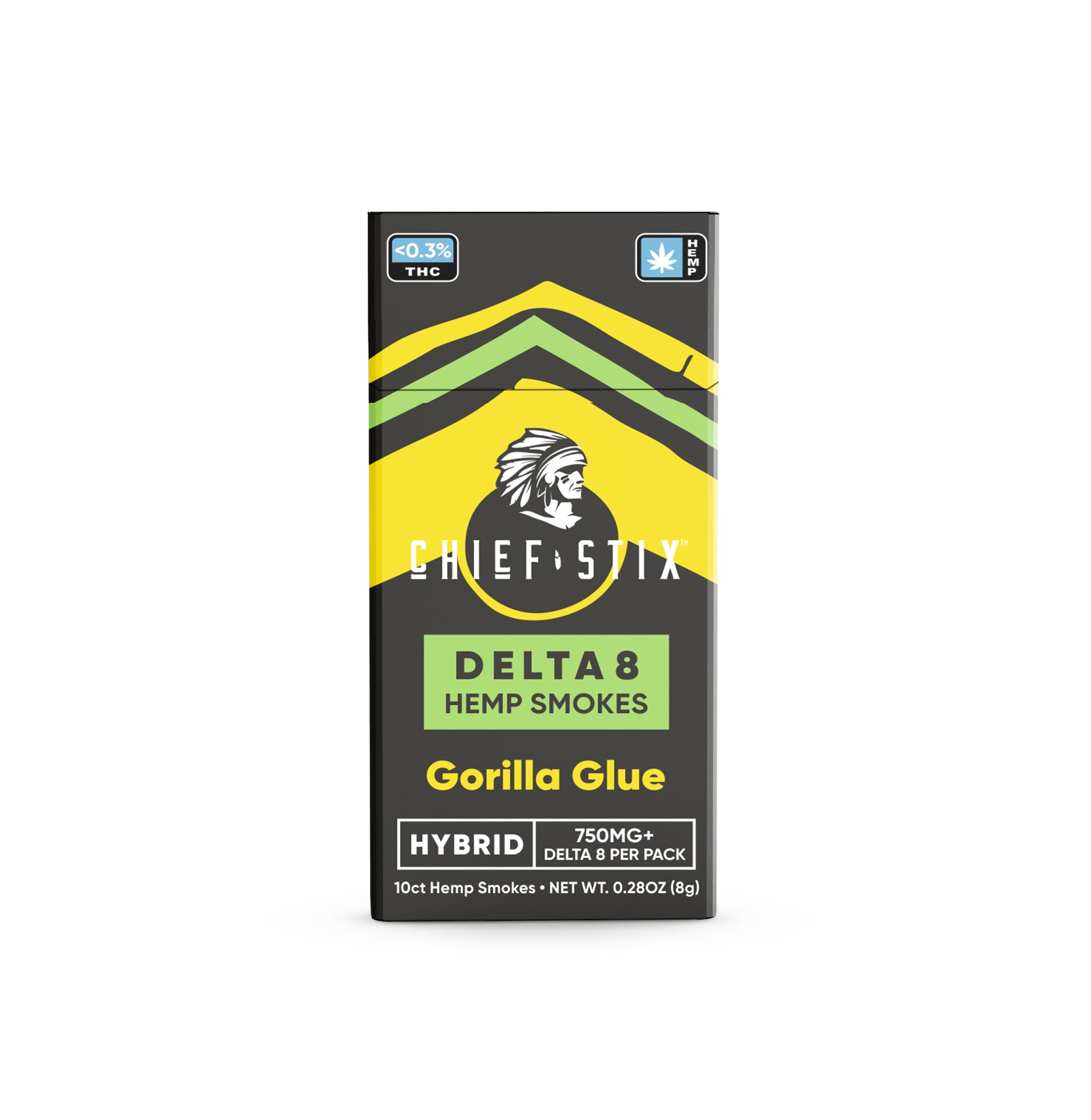 Chief Stix Delta 8 Hemp Smokes - Hybrid Gorilla Glue (10ct - 750mg Per Pack)