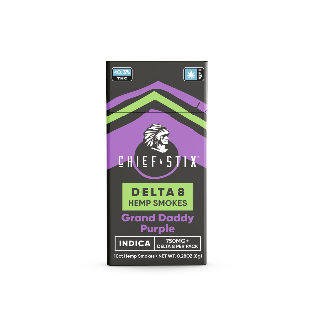 Delta 8 Hemp Smokes Indica Grand Daddy Purple 10ct (750mg)