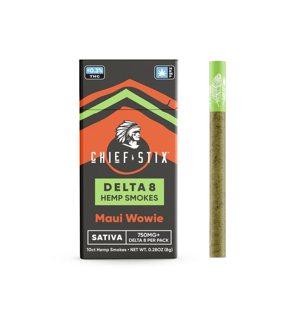 CHIEF STIX DELTA8 HEMP SMOKES - SATIVA MAUI WOWIE (10CT - 750MG PER PACK)