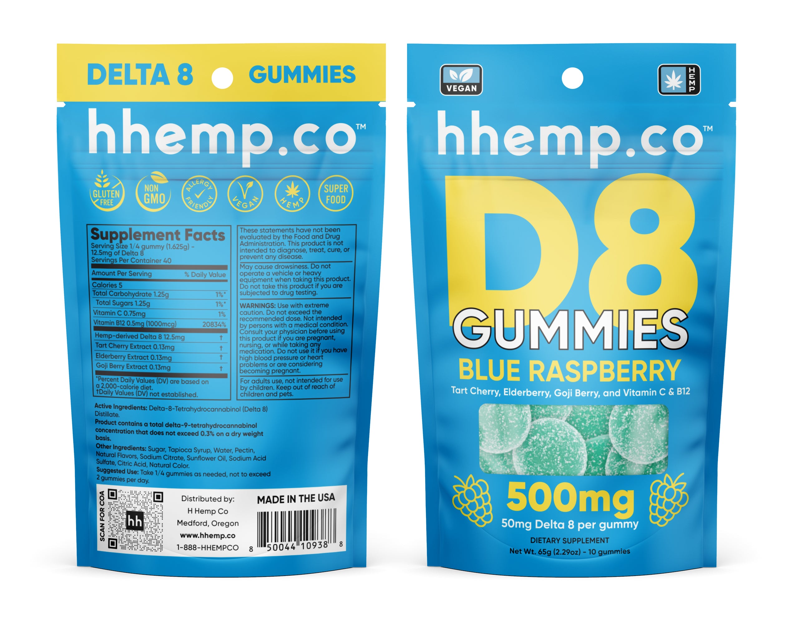 hhemp.co Delta 8 Gummies 10/pk - BLUE RASPBERRY (50mg)