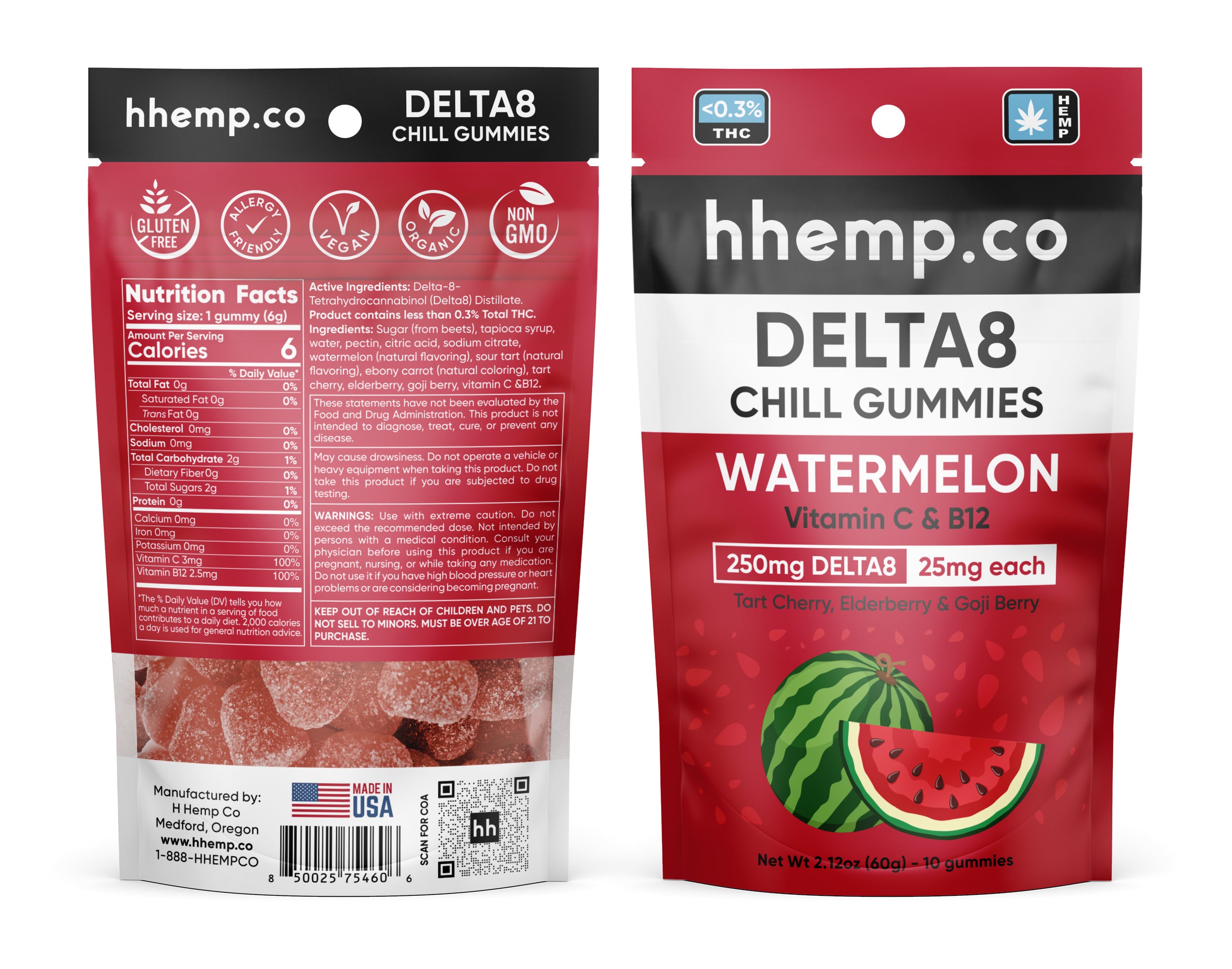 hhemp.co Delta 8 Chill Gummies 10/pk - Watermelon (25mg) - H H HARVEST CO