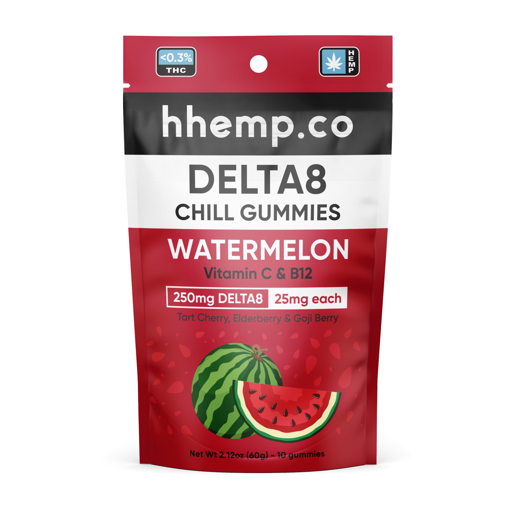 hhemp.co Delta 8 CHILL GUMMIES 10/PK - WATERMELON (25mg)