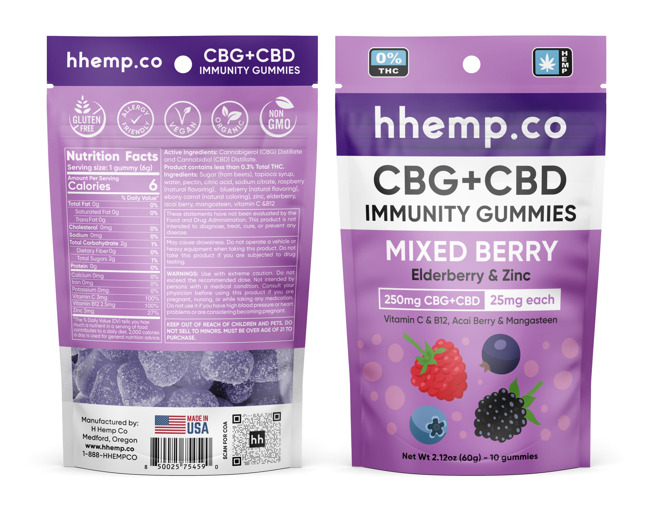 hhemp.co CBG + CBD Immunity Gummies - Mixed Berry (25mg)